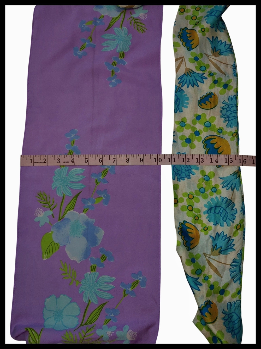 Vintage Pair of Floral Silk Neck Scarves - Lavender, Green, Blue - Picture 3 of 3